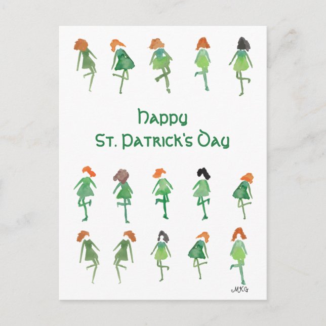 Carte Postale Danseur irlandais illustré à la main pour la Saint (Devant)