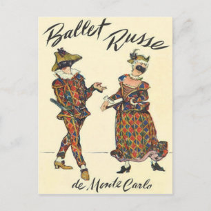 Carte Postale Danseurs de ballet russe Arlequin