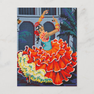 Carte Postale Danseuse flamenco en carton couleur