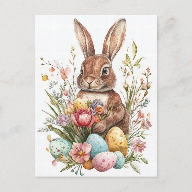 Carte postale d'Aquarell Oster avec lièvre et fleu (Devant)