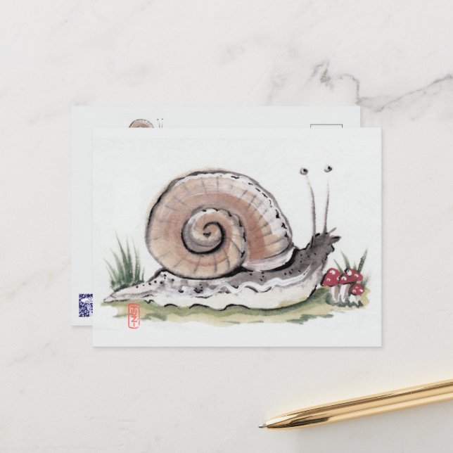 Carte postale d'Aquarelle Cute Snail Nature Animal (Devant/Arrière en situation)