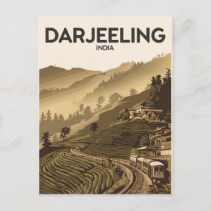 Carte Postale Darjeeling Inde Illustration Voyage Art Vintage