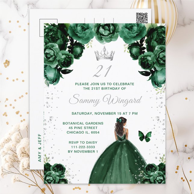 Carte Postale Dark Green Peau foncée Princesse Anniversaire (Créateur téléchargé)