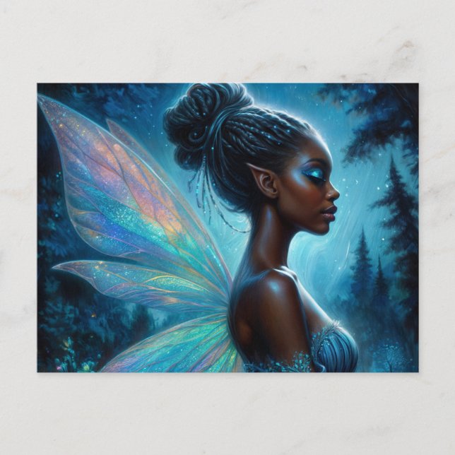 Carte Postale Dark-Skinned Fairy With Pointy Ears At Night (Devant)