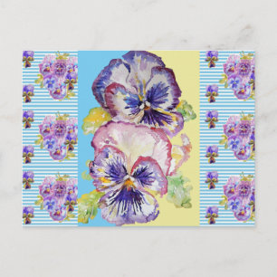 Carte postale d'art à rayures bleues pastel Pansy 