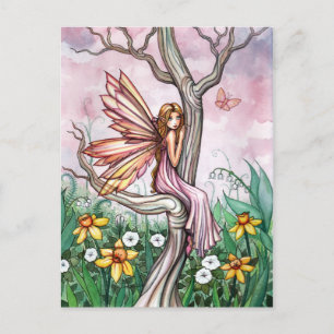 Carte postale d'art de fée aux fleurs mignonnes du