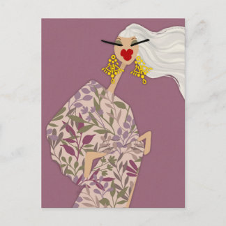 Carte postale d'art de mode glamour rose chic