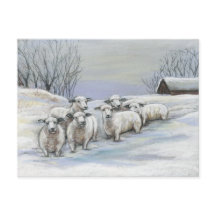 Carte postale d'art de moutons dans la neige