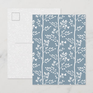 Carte postale d'art floral bleu poussiéreux élégan