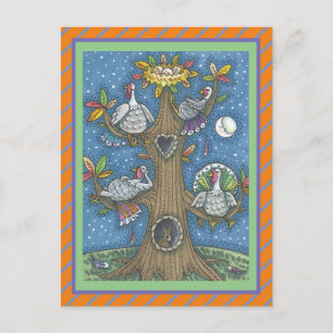 CARTE POSTALE D'ART POPULAIRE DINDON ARBRE, ACTION DE GRÂCES GOB
