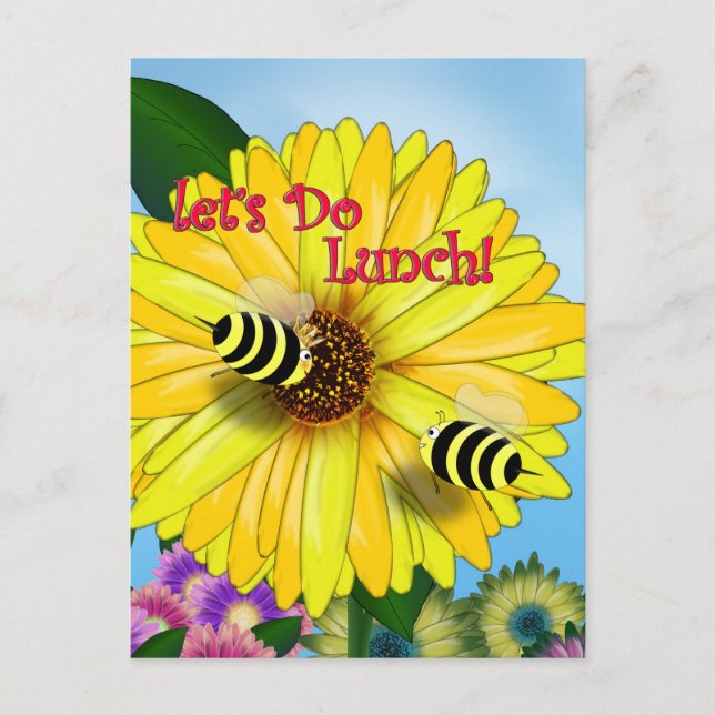 Carte Postale Date de déjeuner de l'abeille sur Fleur Jaune (Devant)