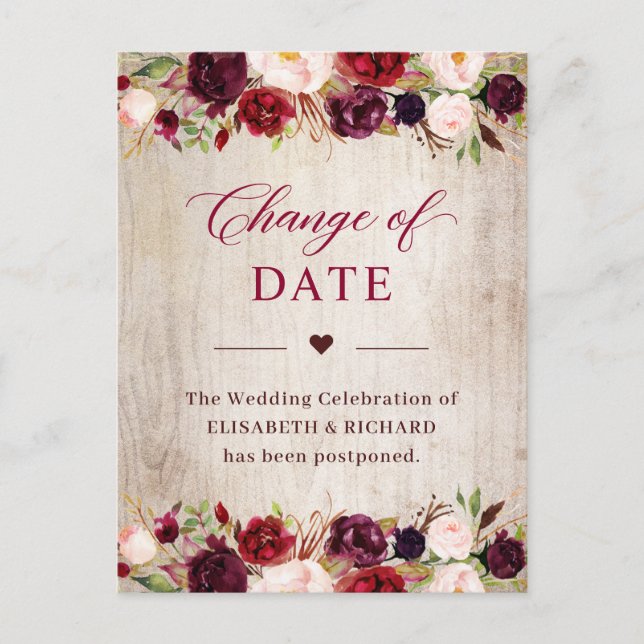 Carte Postale Date de mariage reportée Fleurs de Bourgogne sur b (Devant)