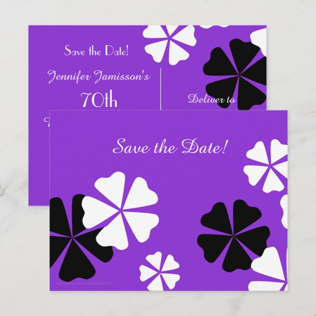 Carte Postale Date de sauvegarde 70e anniversaire fête violet Fa (Devant / Derrière)