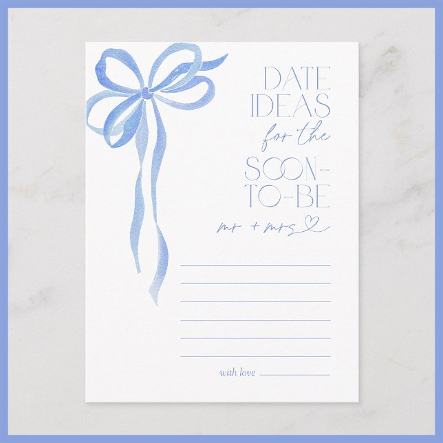 Carte Postale Date Idées Blue Bow Fête des mariées Jeu (Créateur téléchargé)