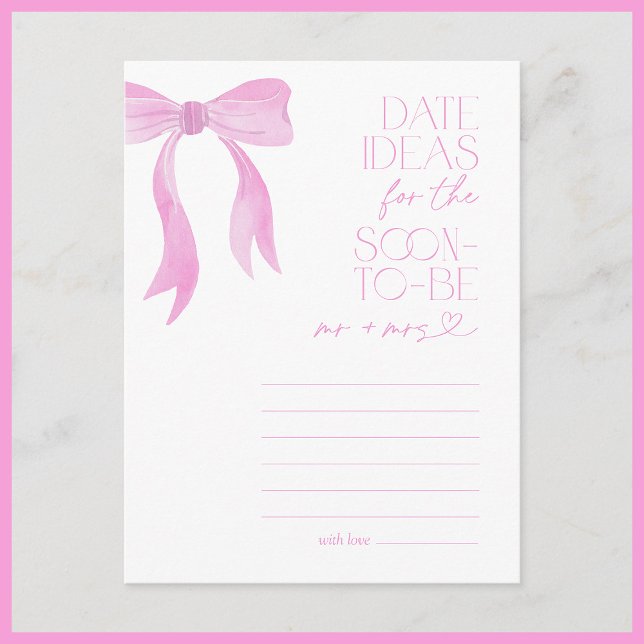 Carte Postale Date Idées Pink Bow Fête des mariées Jeu (Créateur téléchargé)