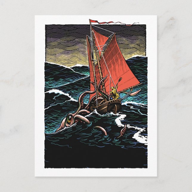 Carte postale d'attaque de calmar (Devant)