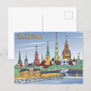 Carte Postale Daugava Riga Lettonie Illustration Voyage