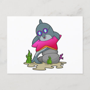 Carte Postale Dauphin avec des lunettes