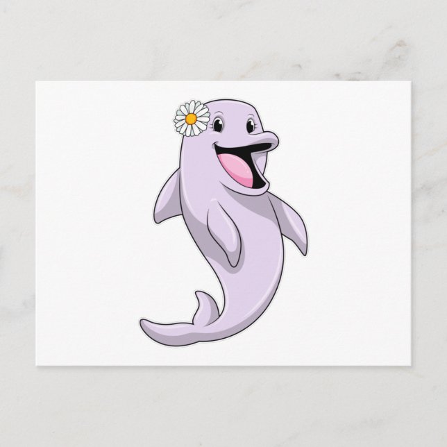 Carte Postale Dauphin avec fleur de marguerite (Devant)