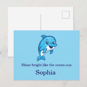 Carte Postale Dauphin bleu mignon et heureux dessin animé Créatu