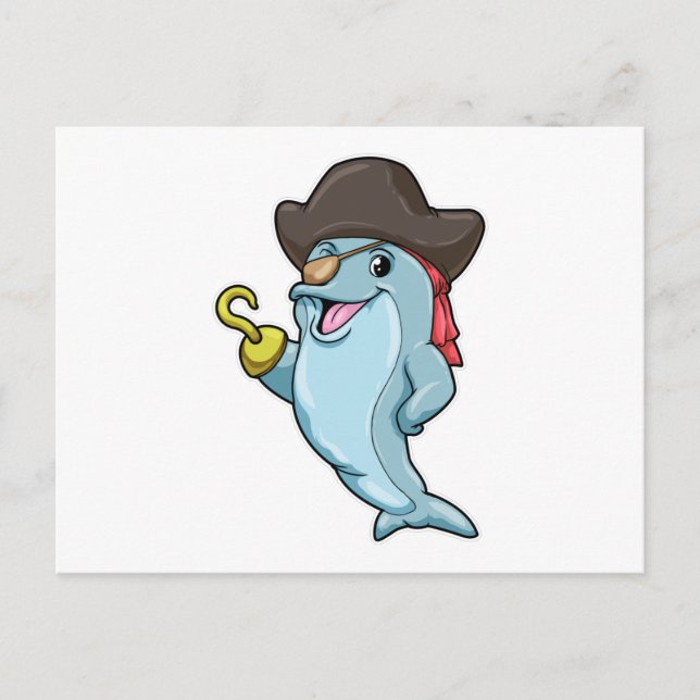 Carte Postale Dauphin comme pirate avec tache oculaire et main c (Devant)