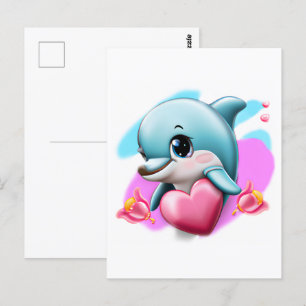 Carte Postale Dauphin de bébé mignon avec le coeur de Valentine