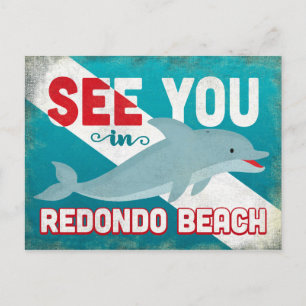 Carte Postale Dauphin de plage Redondo - Vintage voyage rétro