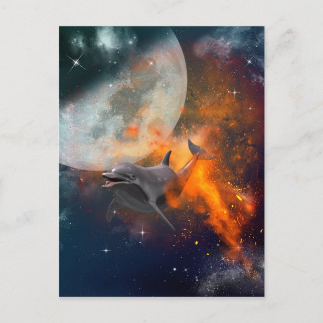 Carte Postale Dauphin drôle dans l'univers (Devant)