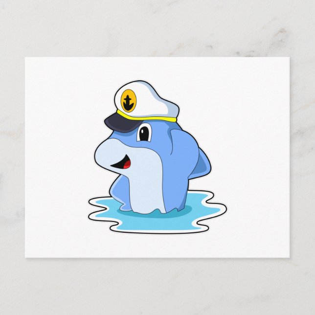 Carte Postale Dauphin en capitaine avec chapeau (Devant)