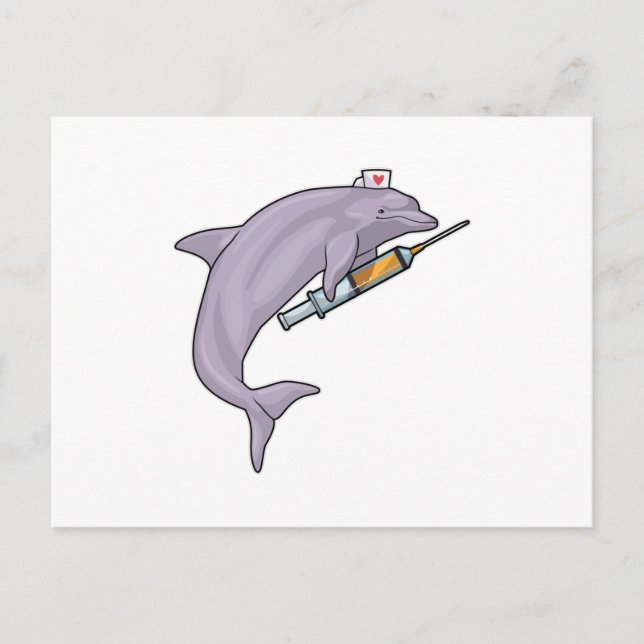 Carte Postale Dauphin en infirmière avec seringue (Devant)