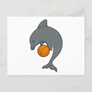 Carte Postale Dauphin en joueur de basket avec ballon de basket