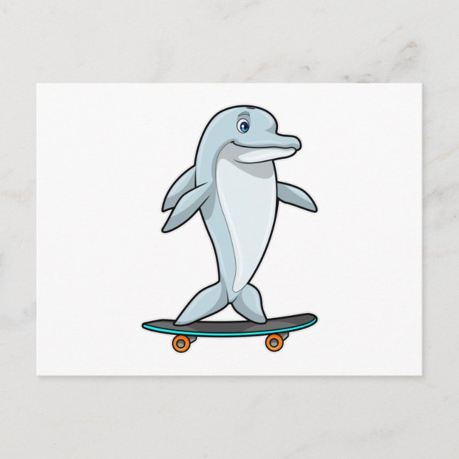 Carte Postale Dauphin en patineur avec planche à roulettes (Devant)