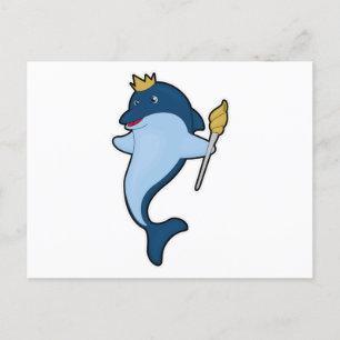 Carte Postale Dauphin en roi avec sceptre et couronne