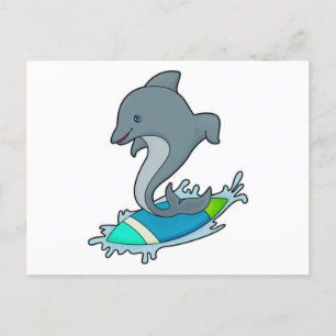 Carte Postale Dauphin en surfeur avec planche de surf