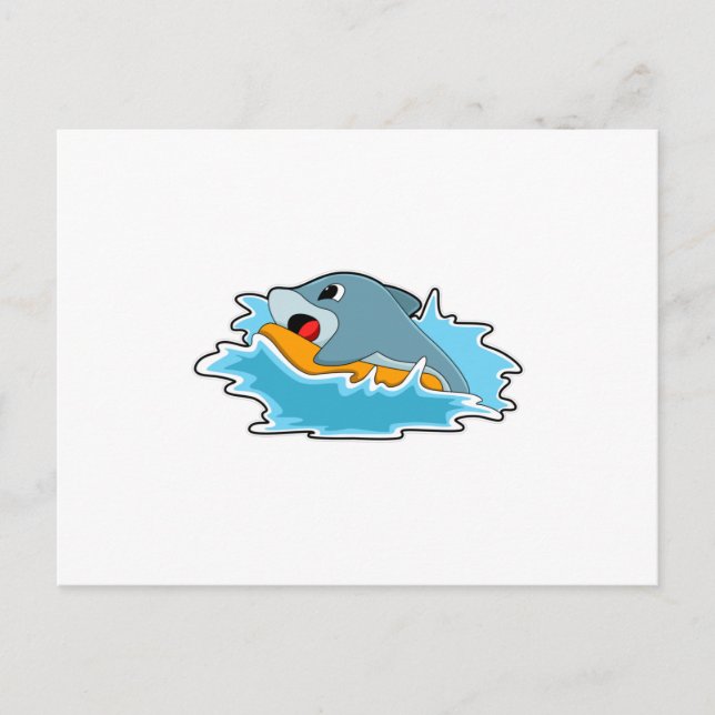 Carte Postale Dauphin en train de surfer avec planche de surf (Devant)