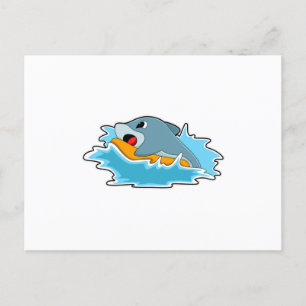 Carte Postale Dauphin faisant du surf avec planche de surf