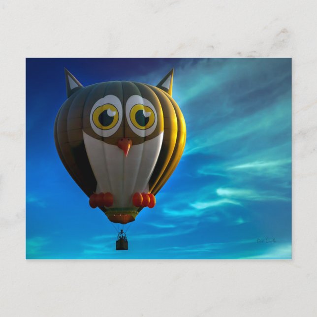 Carte postale de ballon à air chaud de hibou (Devant)