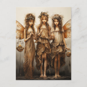 Carte Postale De belles fées Robes marron Bougies brillantes