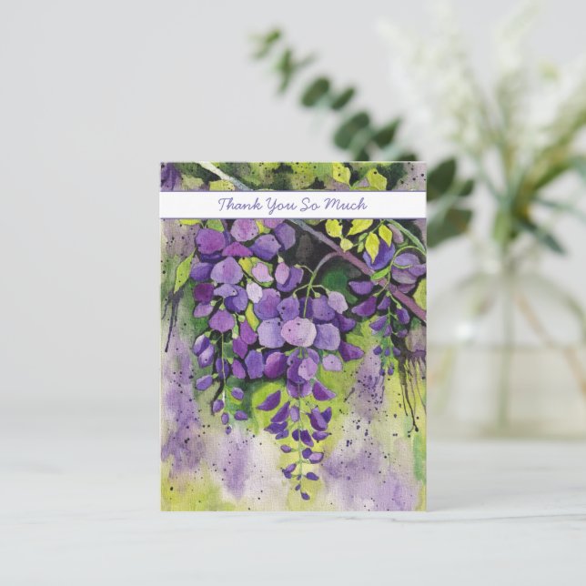 Carte postale de belles fleurs de glycine en aquar (Debout devant)