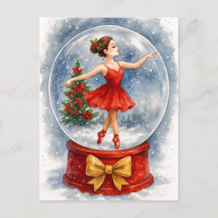 Carte postale de boule à neige de ballerine de Noë