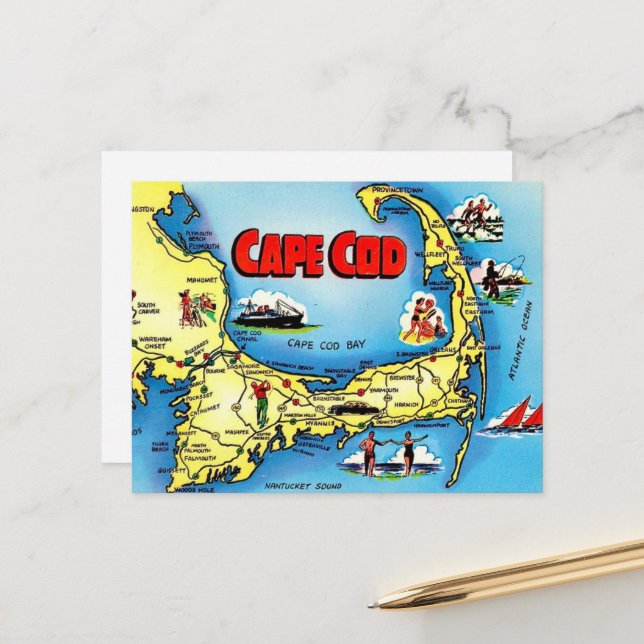 Carte postale de Cape Cod Massachusetts (Devant/Arrière en situation)