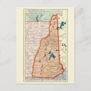 Carte postale de carte ancienne du New Hampshire