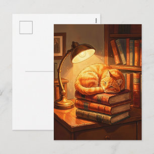Carte postale de chat de bibliothèque cosy - Cadea