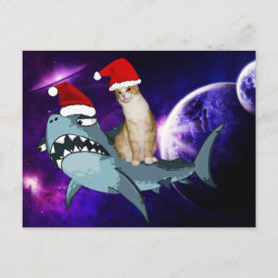 CARTE POSTALE DE CHAT DE NOËL DANS L'ESPACE SUR UN