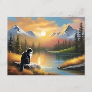 Carte postale de chat de style Bob Ross