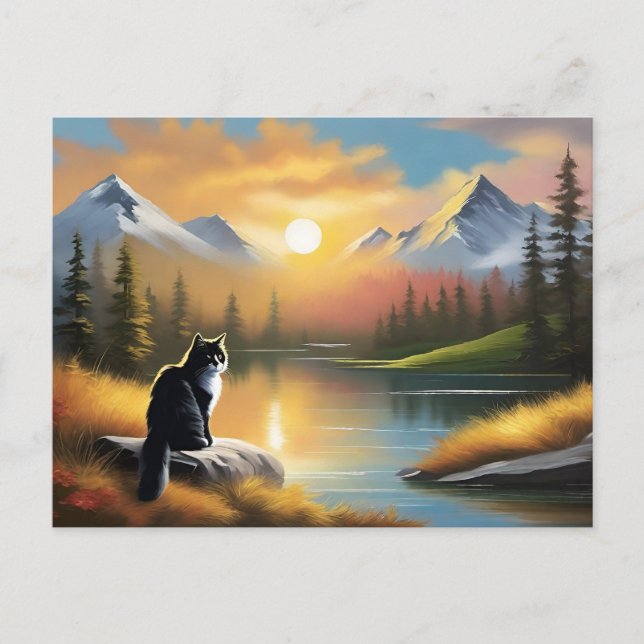 Carte postale de chat de style Bob Ross (Devant)