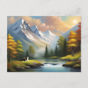 Carte postale de chat de style Bob Ross