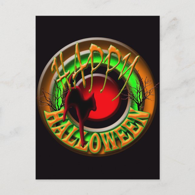 Carte postale de chat et de lune pour un joyeux Ha (Devant)