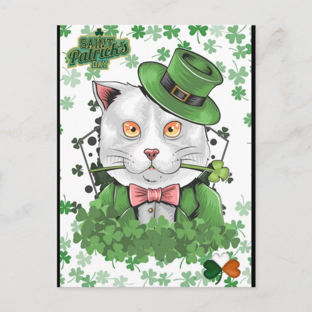 Carte postale de chat irlandais de la Saint-Patric (Devant)