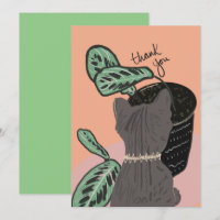 Carte postale de chat regardant des plantes remerc